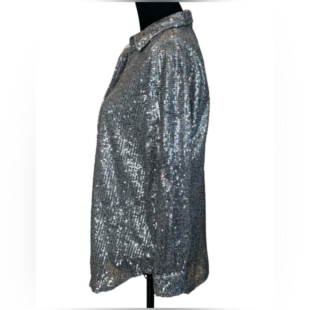 NY Collection Silver Sequin Blouse - Picture 6 of 9